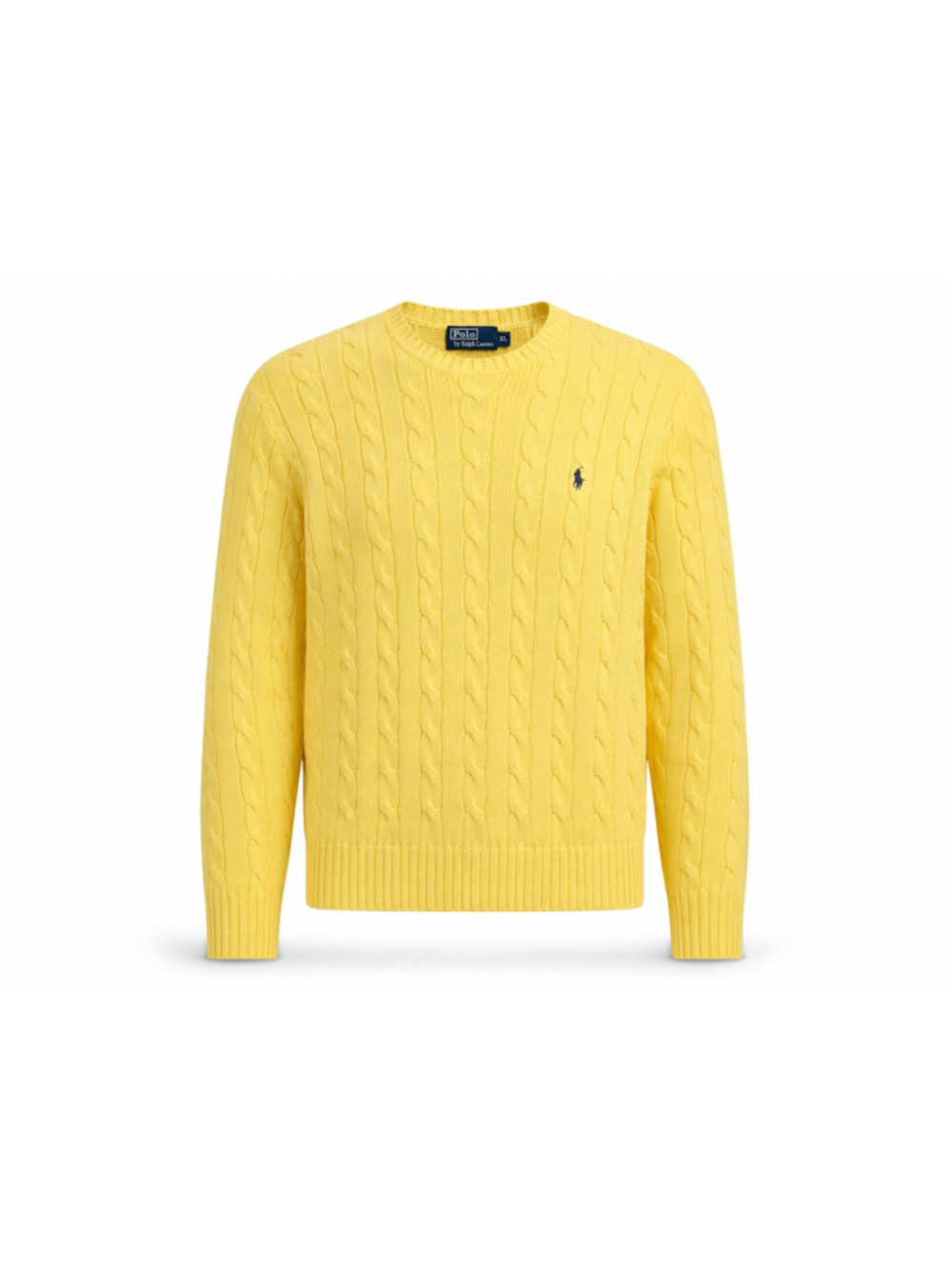 Vtg 90s Polo Ralph Lauren Men XL Yellow Cable Knit Crewneck Sweater Pony Logo